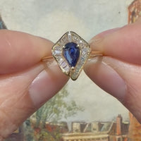 Baguette cut sapphire and diamond ring