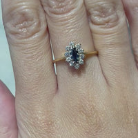 Marquise saffier en diamanten ring