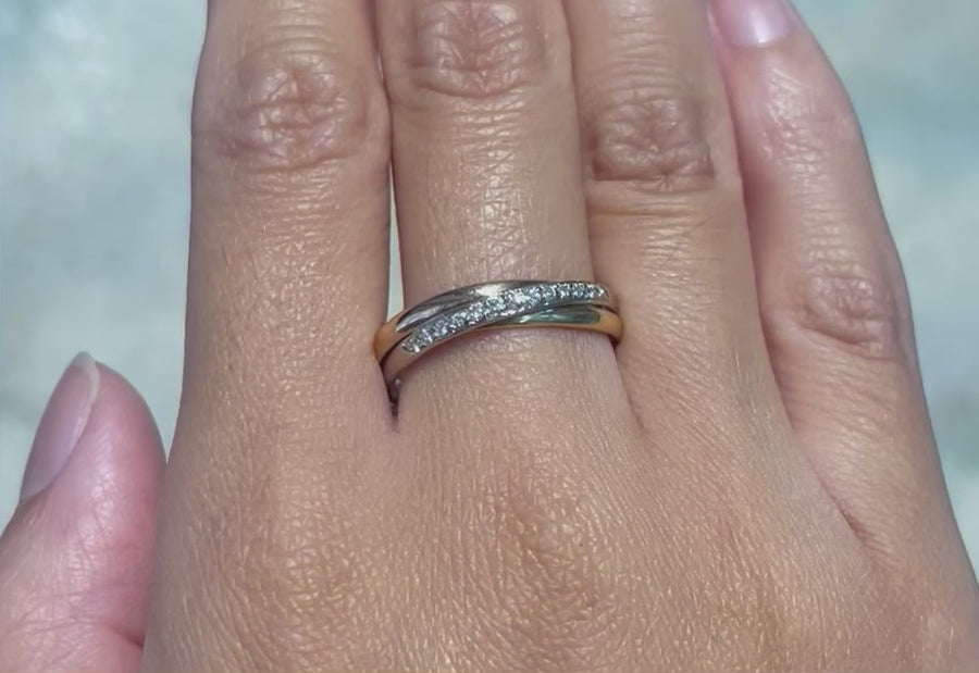 Tri color gold band with diamonds