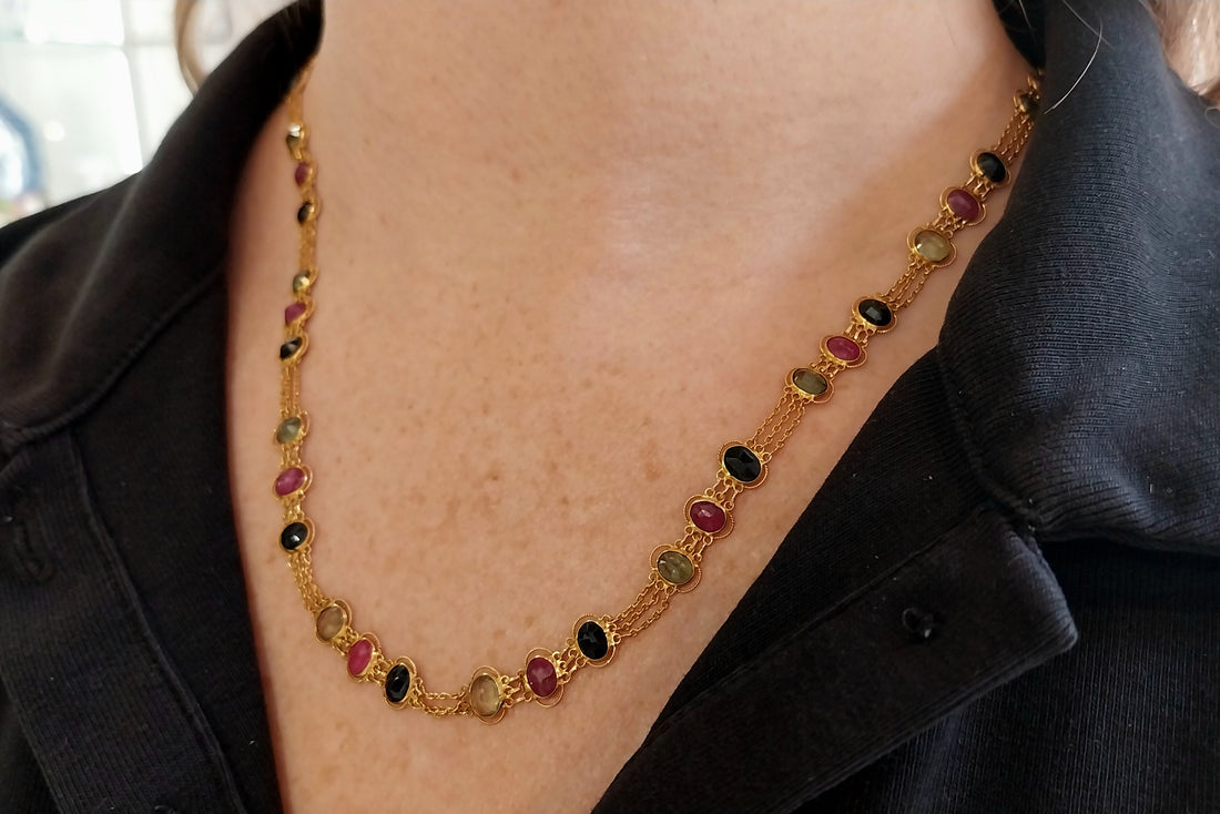 Multi gem collier in 18 carat gold-Necklaces-The Antique Ring Shop