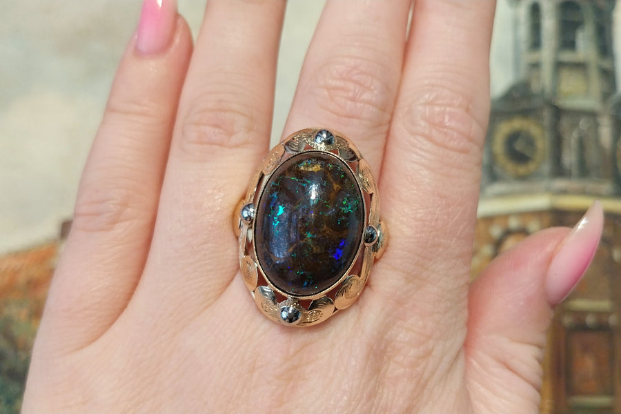 Boulder opal ring in 14 carat gold-Vintage Rings-The Antique Ring Shop