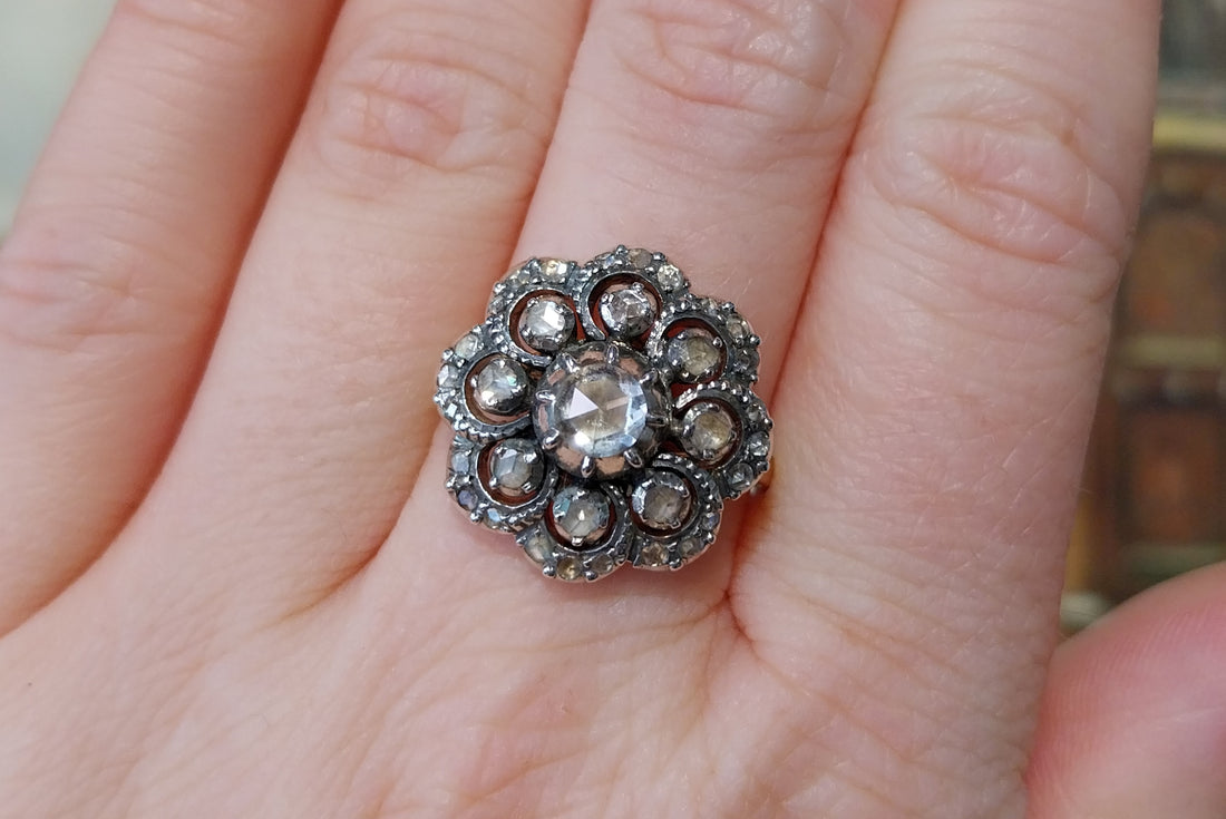 Vintage rose diamond ring in silver and gold-Vintage Rings-The Antique Ring Shop