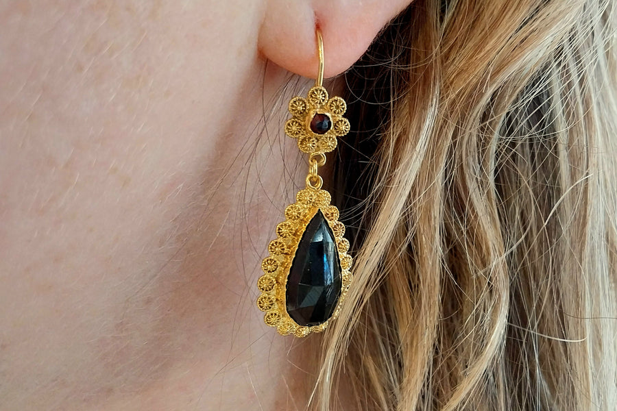 Vintage garnet pendant earrings-Earrings-The Antique Ring Shop