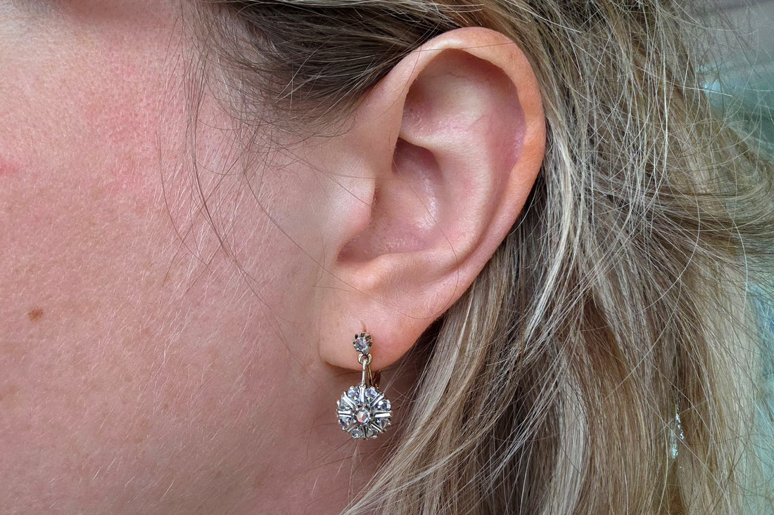 Rose diamond earrings in silver and gold