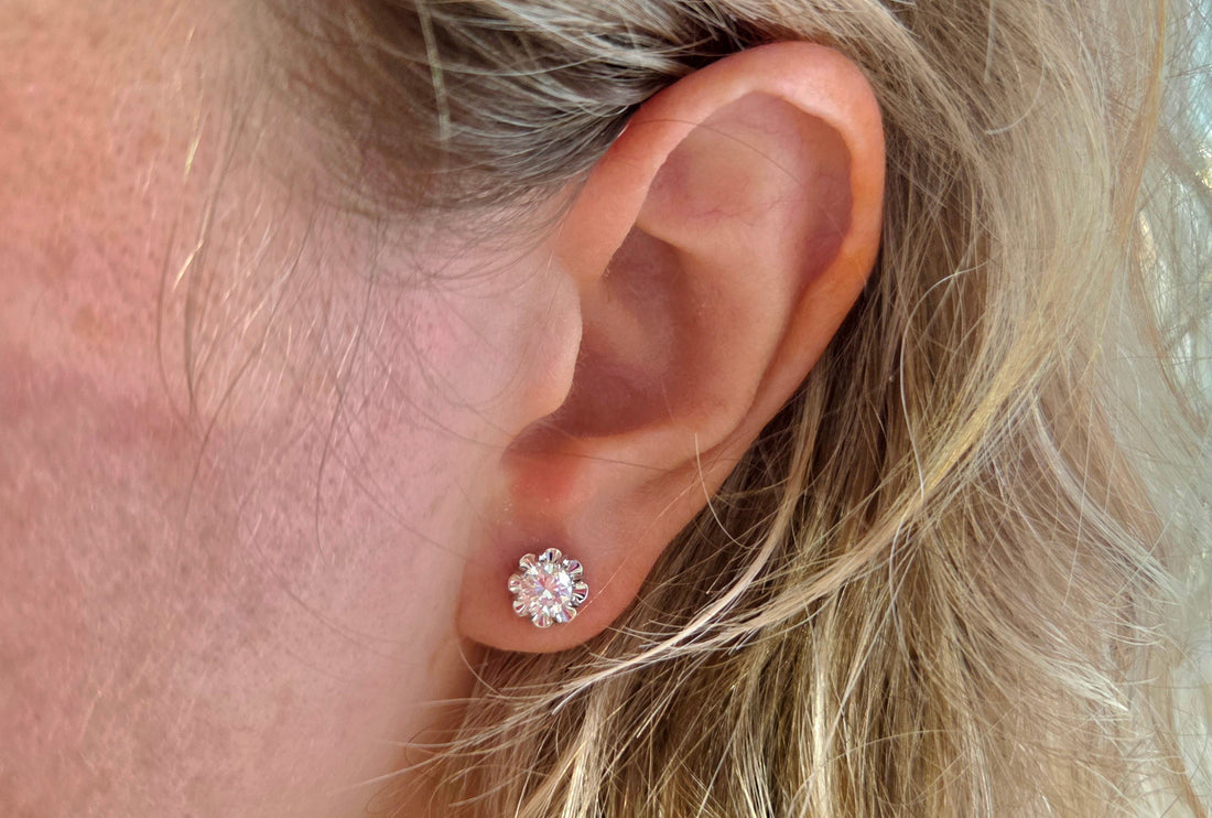 Vintage diamond studs in white gold-Earrings-The Antique Ring Shop