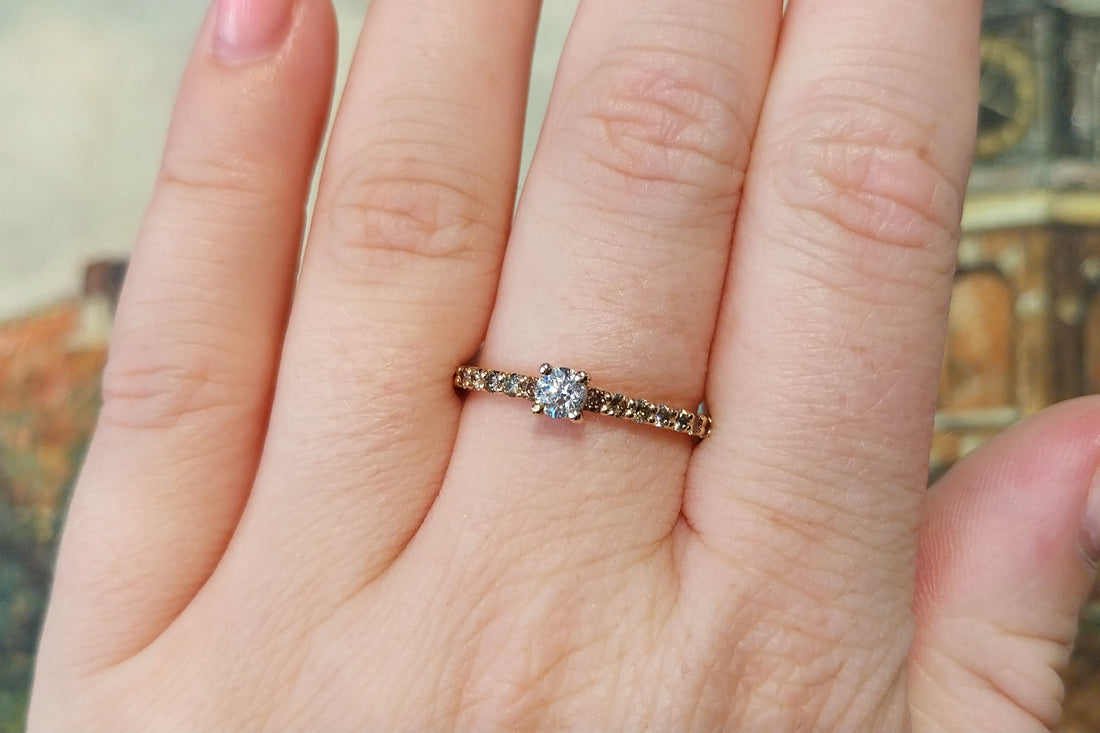 Light brown and brilliant cut diamond ring-engagement rings-The Antique Ring Shop