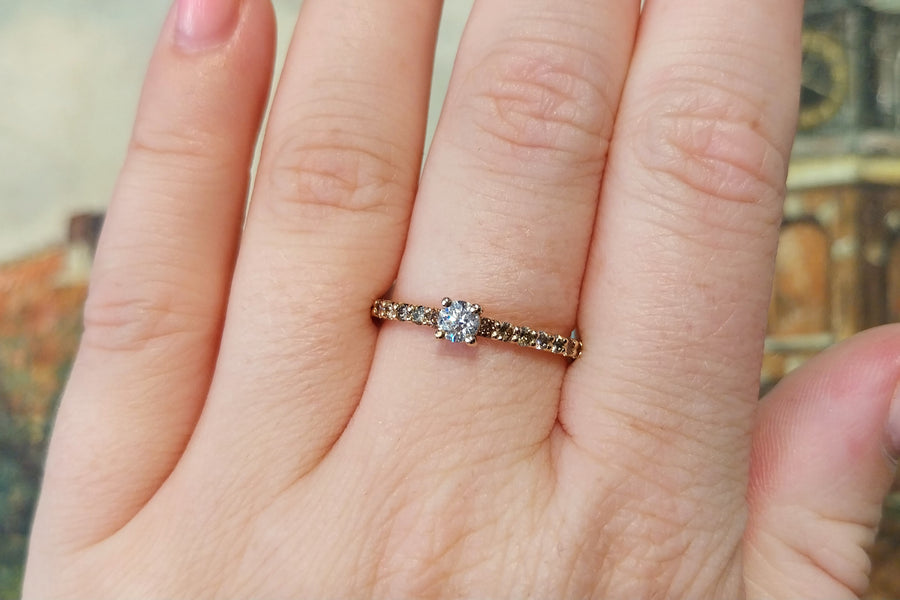 Light brown and brilliant cut diamond ring-engagement rings-The Antique Ring Shop