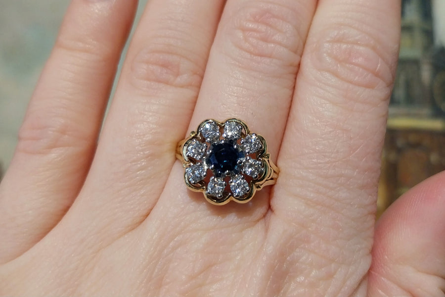 Vintage sapphire and diamond cluster ring