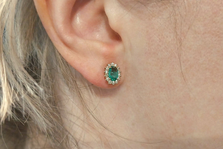 Emerald and diamonds studs-Earrings-The Antique Ring Shop