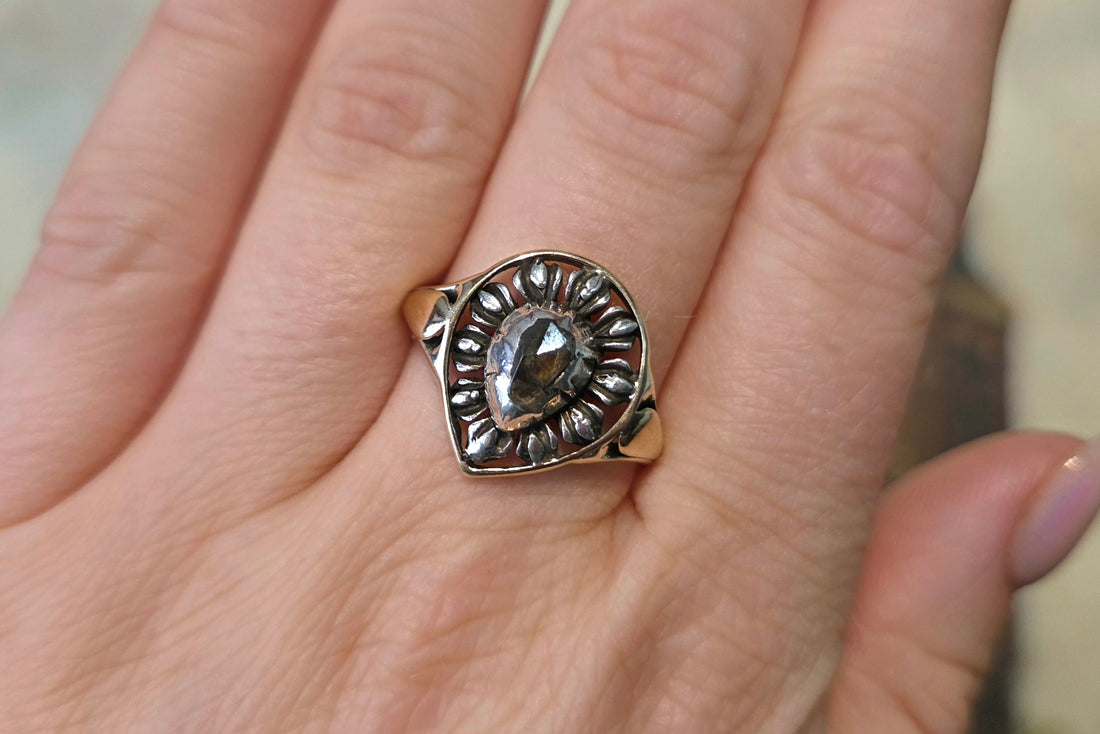 Antique rose diamond ring in silver and gold-Antique rings-The Antique Ring Shop