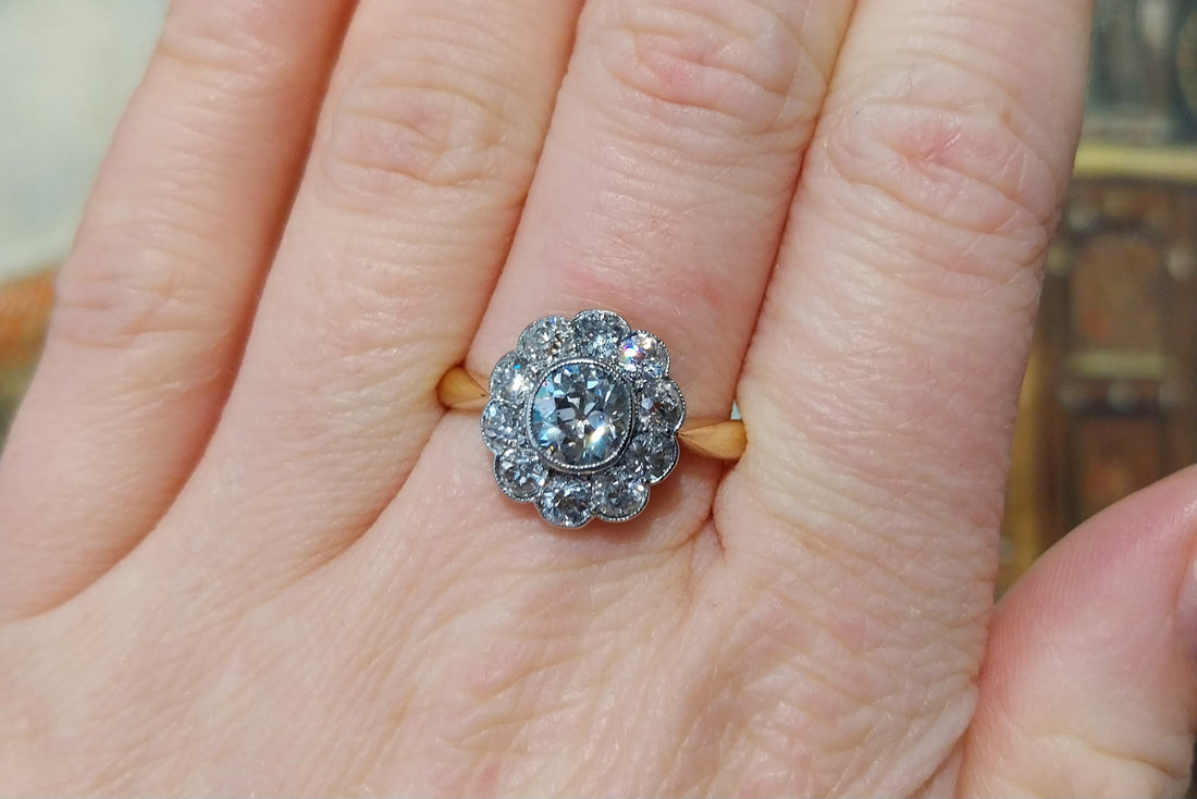 Edwardian old cut diamond cluster ring in 18 carat gold-Antique rings-The Antique Ring Shop