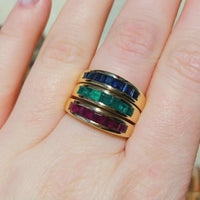 18 carat gold triple band with sapphire, emerald and ruby-Vintage Rings-The Antique Ring Shop