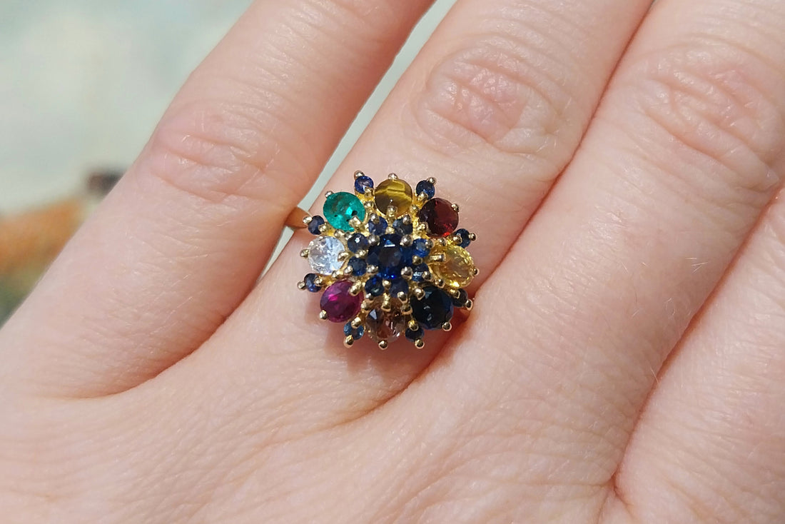 'Tutti frutti' edelstenen ring van 14 karaat goud