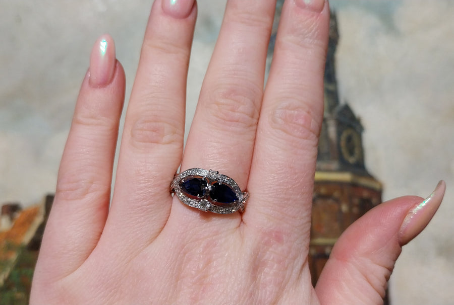 Sapphire and diamond ring in 18 carat white gold-Vintage Rings-The Antique Ring Shop