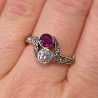 Ruby and diamond Toi et Moi ring
