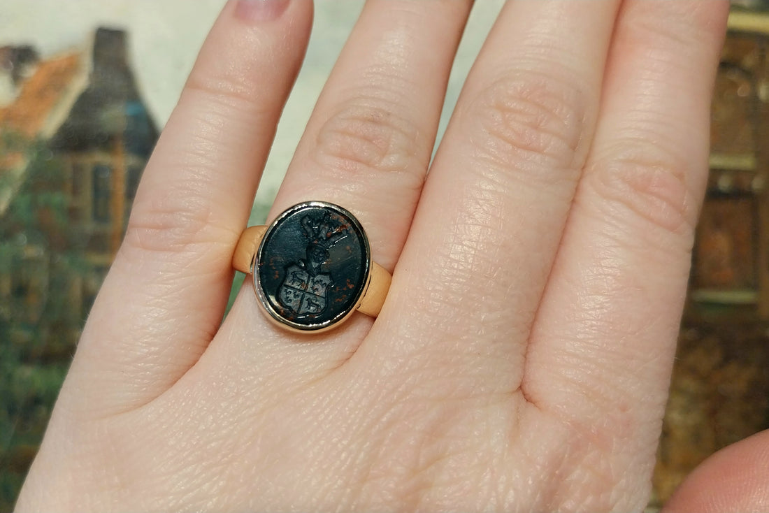 Vintage bloodstone signet ring with intaglio