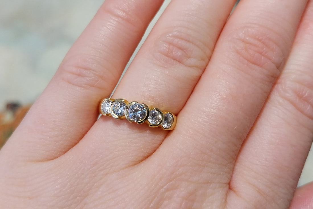 Five stone diamond ring in 18 carat gold-Vintage Rings-The Antique Ring Shop