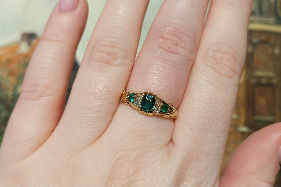 Edwardian emerald and rose diamond ring from 1906-Antique rings-The Antique Ring Shop