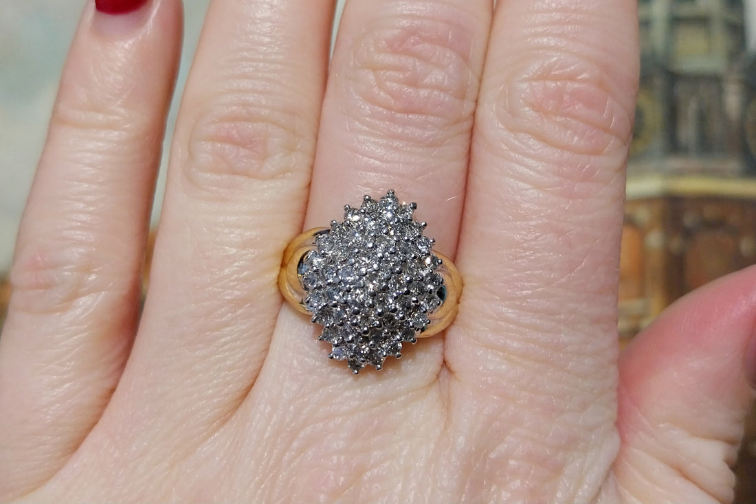 Diamond navette cluster ring in 18 carat gold-Vintage Rings-The Antique Ring Shop