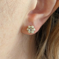 Pearl and zircon studs in 14 carat gold-Earrings-The Antique Ring Shop