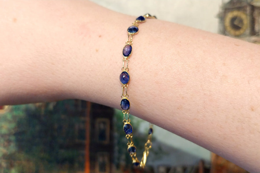 Vintage sapphire bracelet in 14 carat gold-Bracelets-The Antique Ring Shop