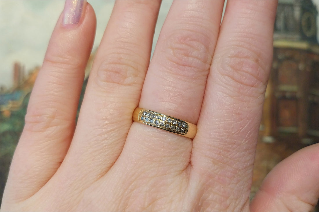 18 carat gold band with diamonds-wedding rings-The Antique Ring Shop