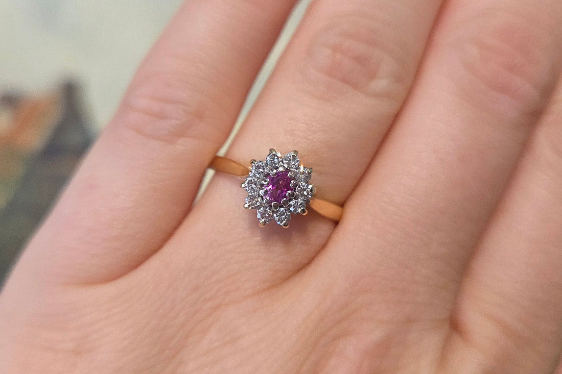 Vintage pink sapphire and diamond ring
