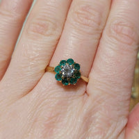 Emerald and diamond ring in platinum and gold-engagement rings-The Antique Ring Shop