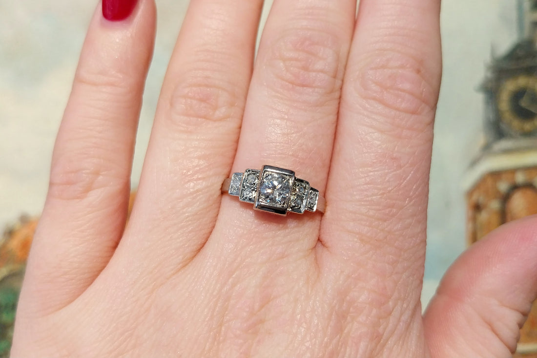Vintage Art Deco diamond ring in 18 carat gold-engagement rings-The Antique Ring Shop