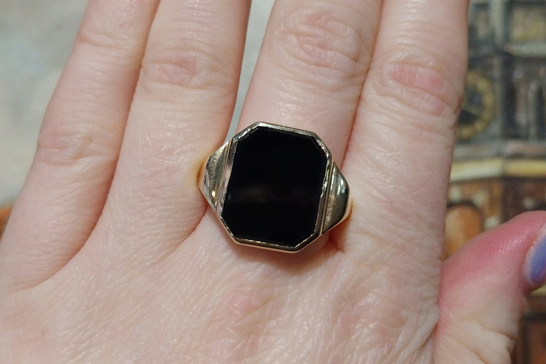 Vintage onyx signet ring in 14 carat gold-Vintage Rings-The Antique Ring Shop