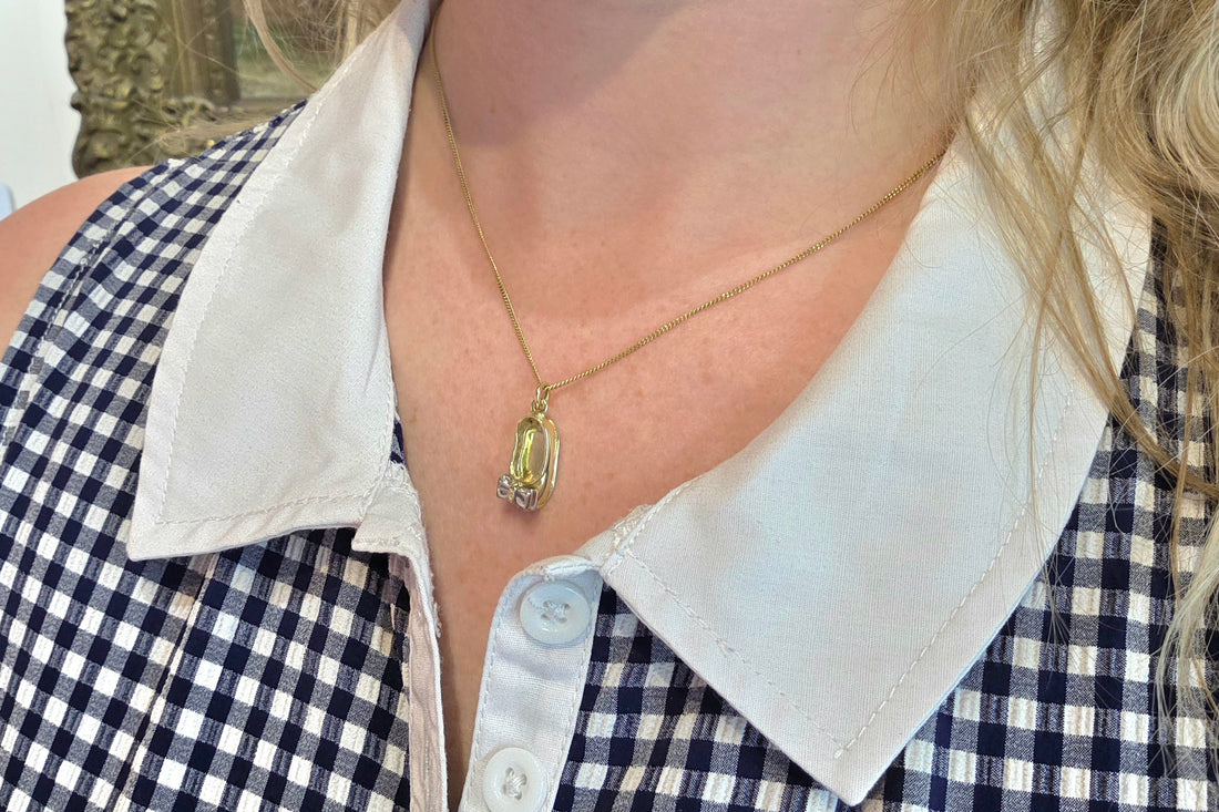 18 carat gold slipper pendant and chain-The Antique Ring Shop