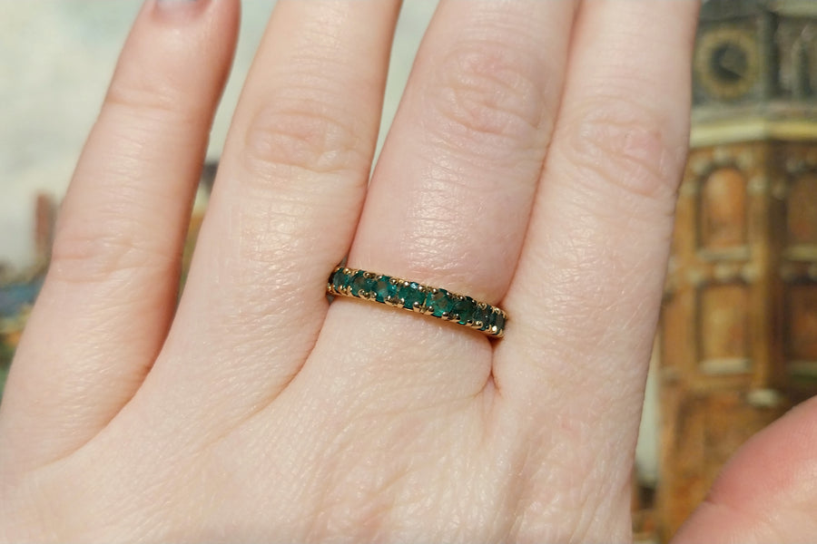 18 carat gold emerald eternity band-Vintage Rings-The Antique Ring Shop