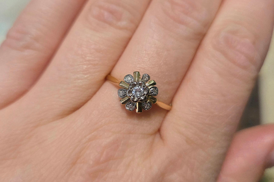 Vintage diamond cluster ring in 18 carat gold-engagement rings-The Antique Ring Shop