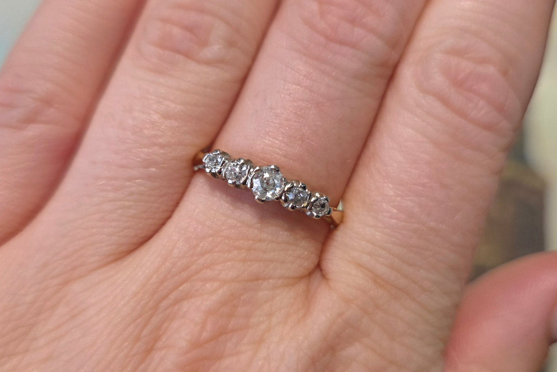 Vintage five stone old cut diamond ring-Vintage Rings-The Antique Ring Shop