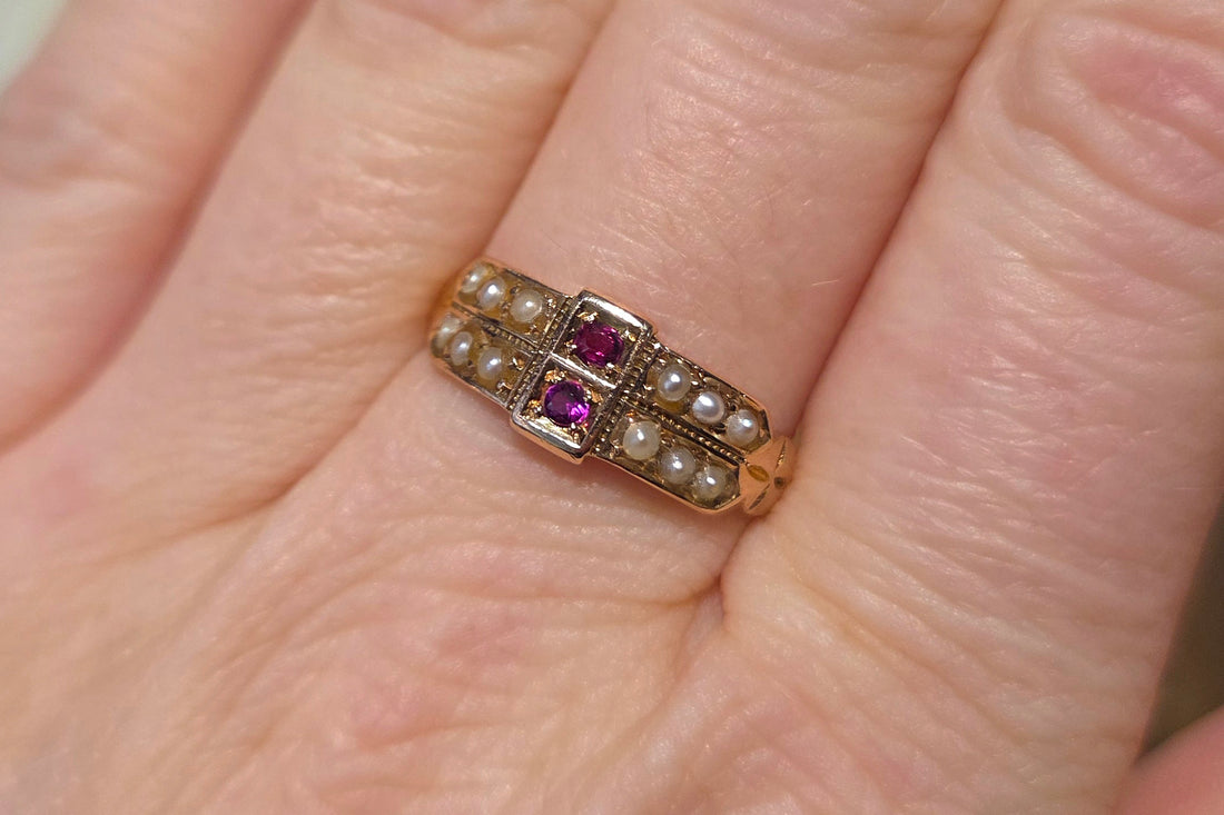 Georgian ruby and pearl ring from 1801-Antique rings-The Antique Ring Shop