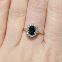 Sapphire and diamond cluster ring in 14 carat gold
