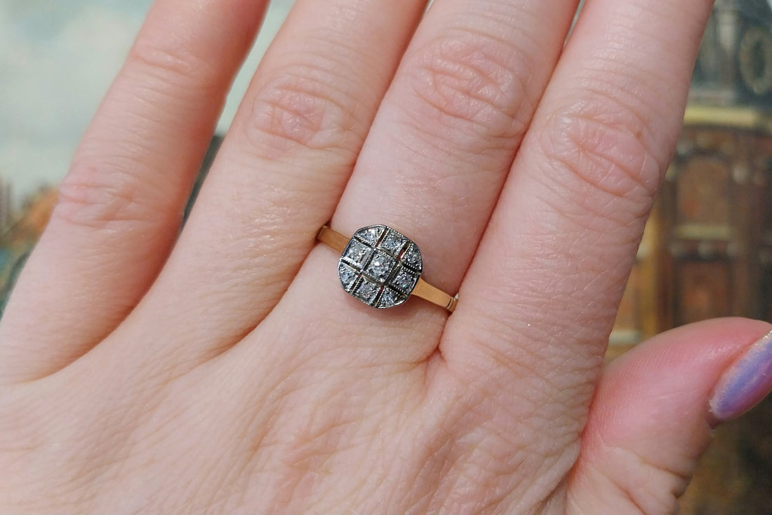 Edwardian 18 carat gold diamond panel ring-Antique rings-The Antique Ring Shop