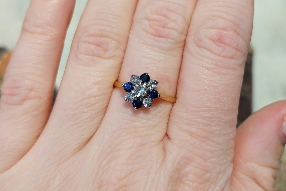 Sapphire and diamond ring in 18 carat gold-engagement rings-The Antique Ring Shop