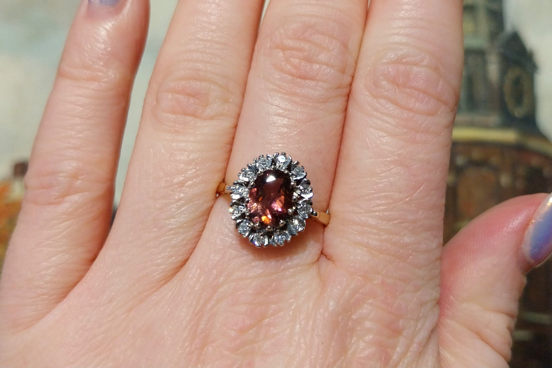 Vintage pink tourmaline and diamond ring-engagement rings-The Antique Ring Shop