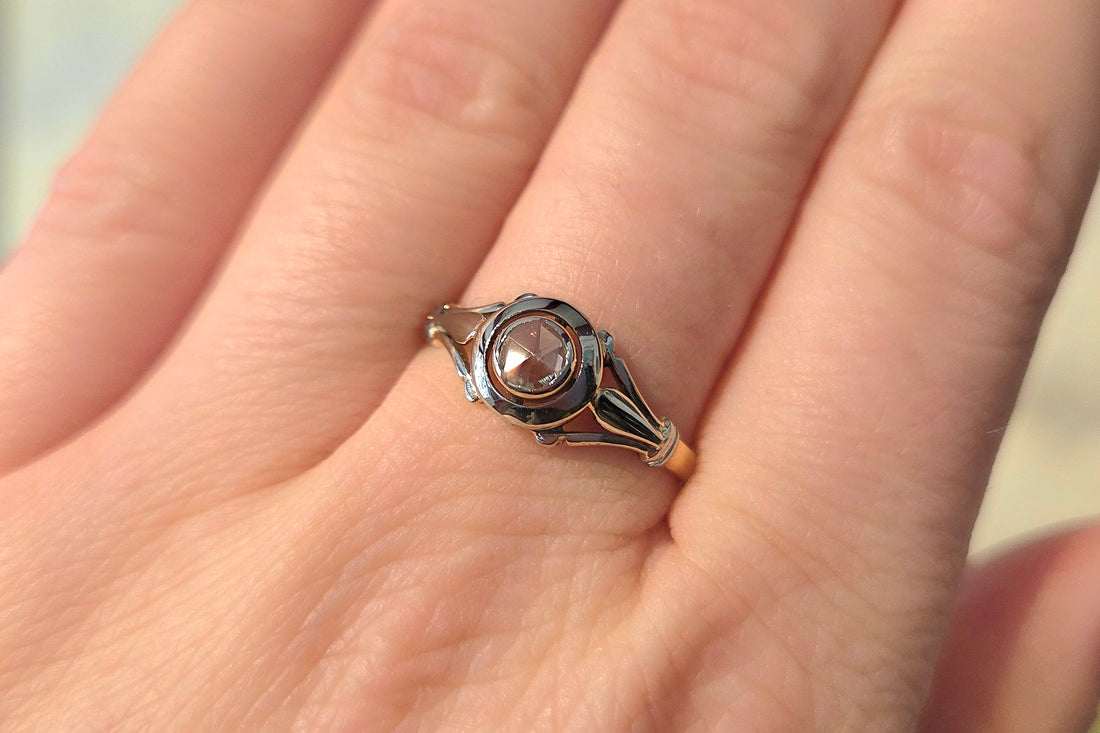 Rose diamond 18 carat white and yellow gold ring-The Antique Ring Shop