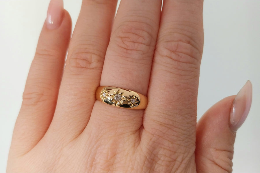 Edwardian three stone gypsy ring from 1908-Antique rings-The Antique Ring Shop