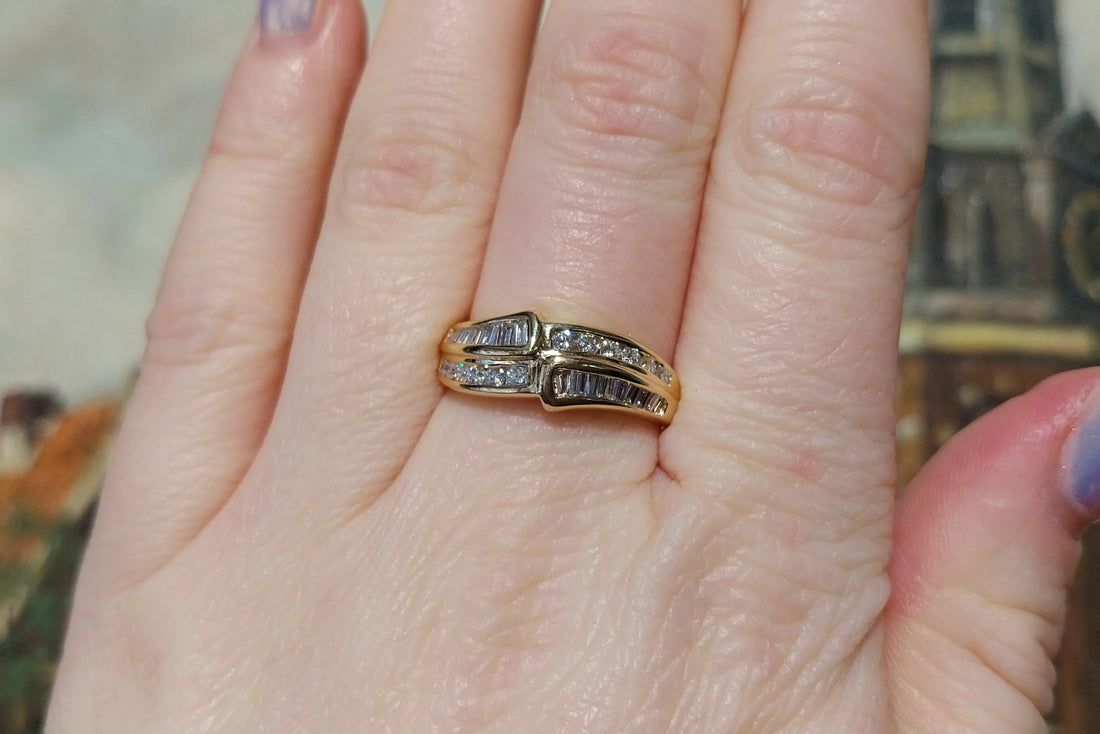 Baguette and brilliant cut diamond ring in 18 carat gold-engagement rings-The Antique Ring Shop