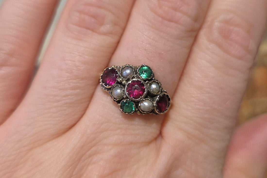 Victorian mourning paste and pearl ring-Antique rings-The Antique Ring Shop