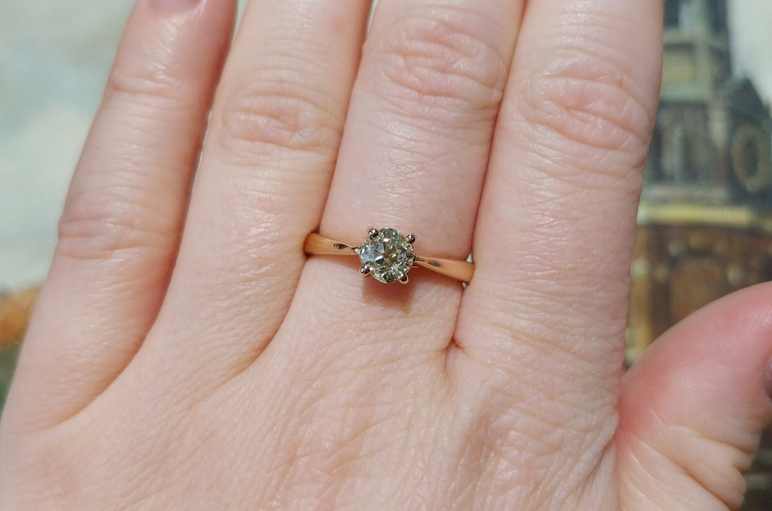 Old cut diamond solitaire ring in rose gold-Vintage Rings-The Antique Ring Shop