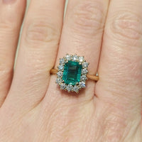 Emerald and diamond ring in 18 carat gold-The Antique Ring Shop
