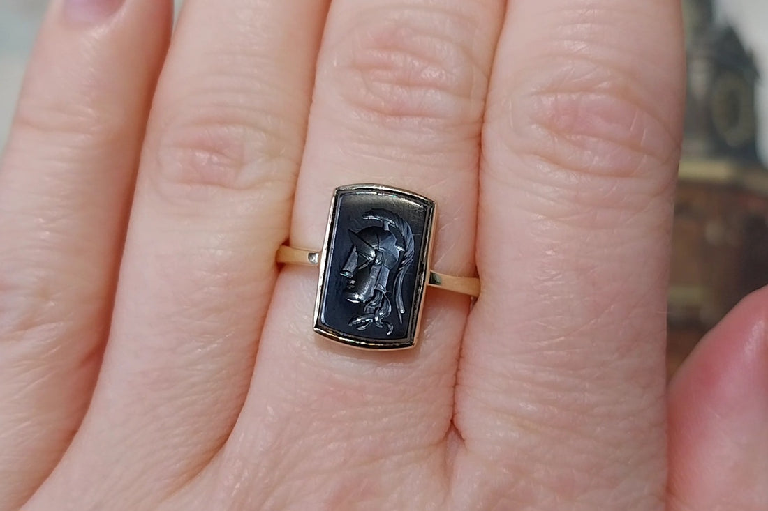 Hematite intaglio ring in 14 carat gold-Vintage Rings-The Antique Ring Shop