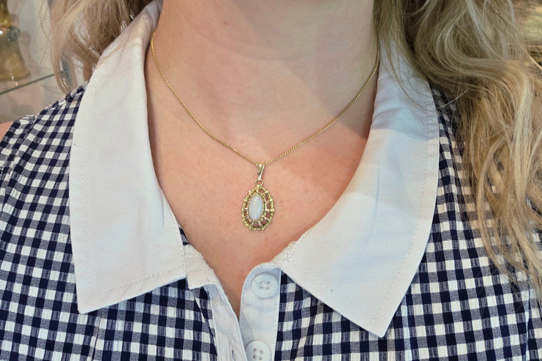Cabochon opal pendant in 14 carat gold-Vintage Rings-The Antique Ring Shop