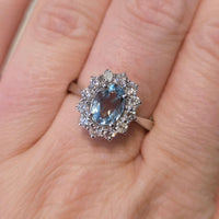 Aquamarine and diamond ring in white gold-engagement rings-The Antique Ring Shop