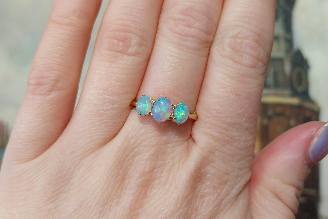 Three stone opal ring in 18 carat gold-Vintage Rings-The Antique Ring Shop