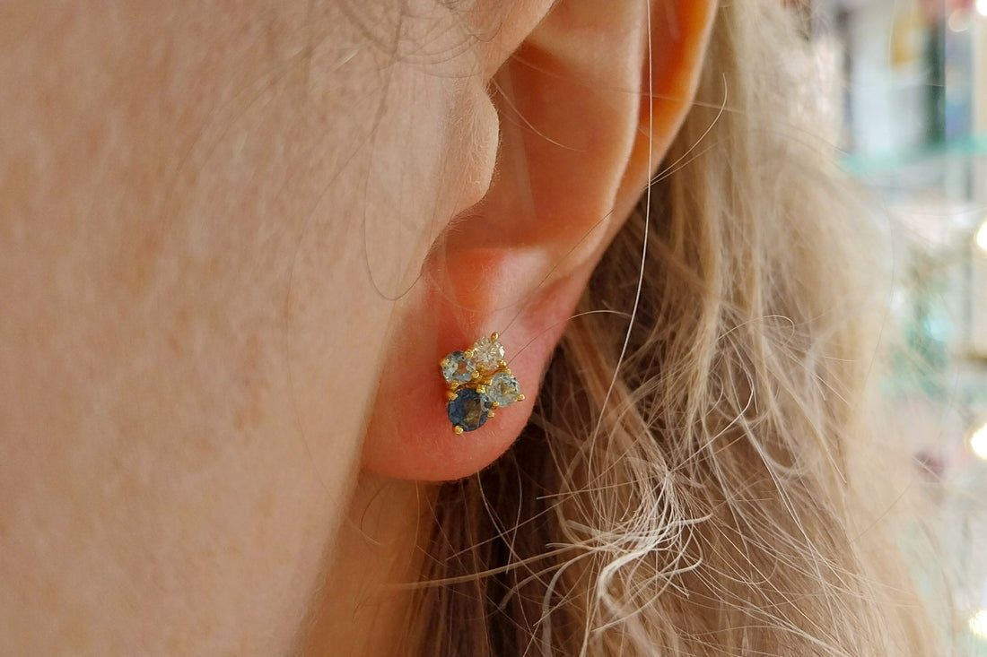 Aquamarine diamond and sapphire studs